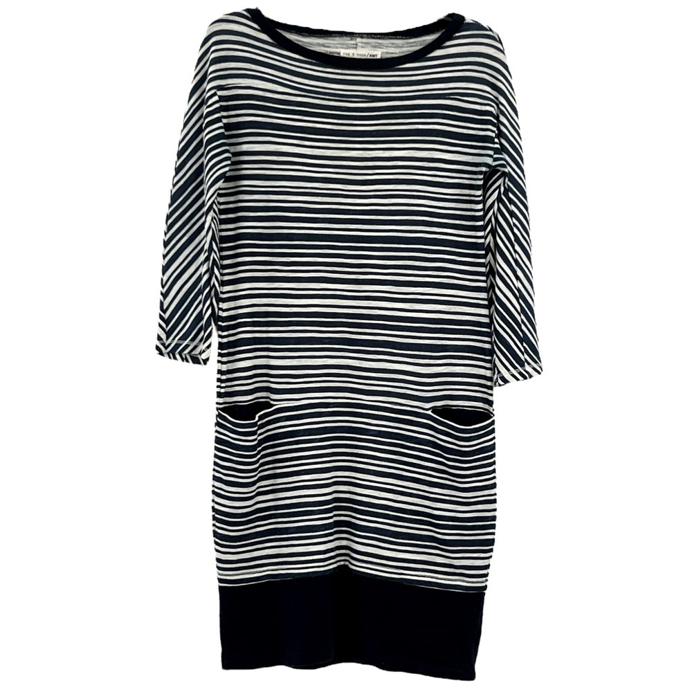 Rag & Bone Knit Womens Scoop Neck Striped Shirt Dress with pockets Medium